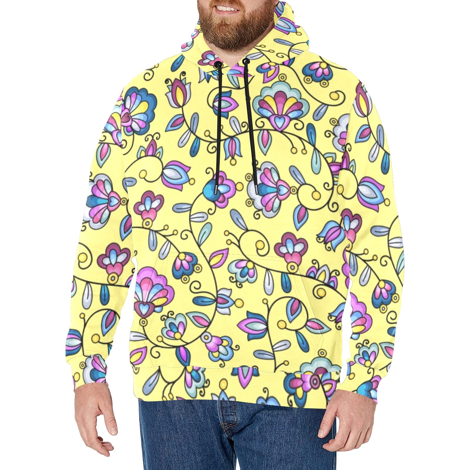 Autumn Bundle Blessing Yellow Men's Long Sleeve Fleece Hoodie