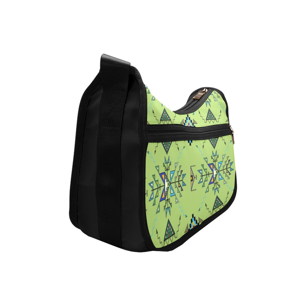 Bear Shield Fabric Green Crossbody Bag