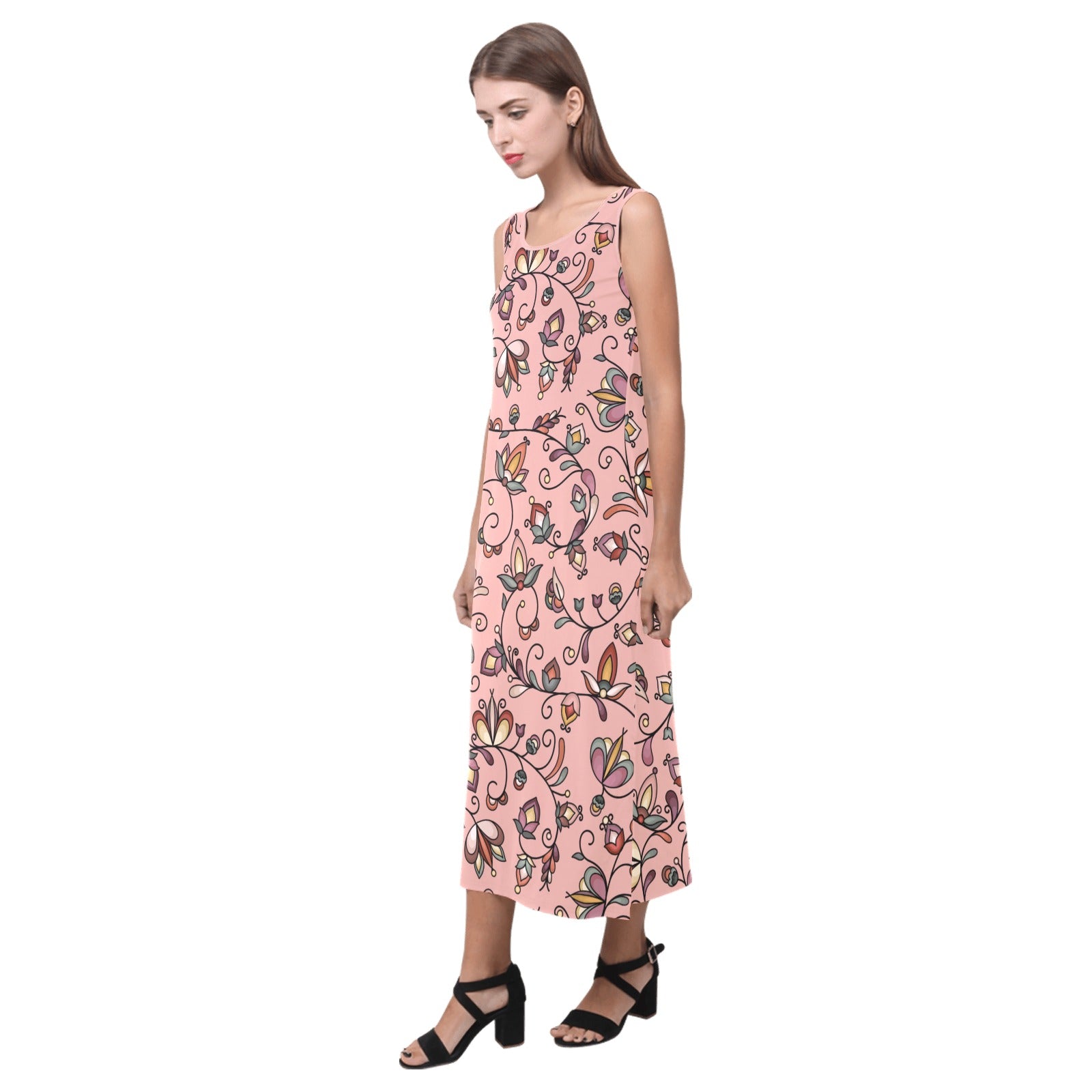 Burnt Sky Petals Peach Phaedra Sleeveless Open Fork Long Dress