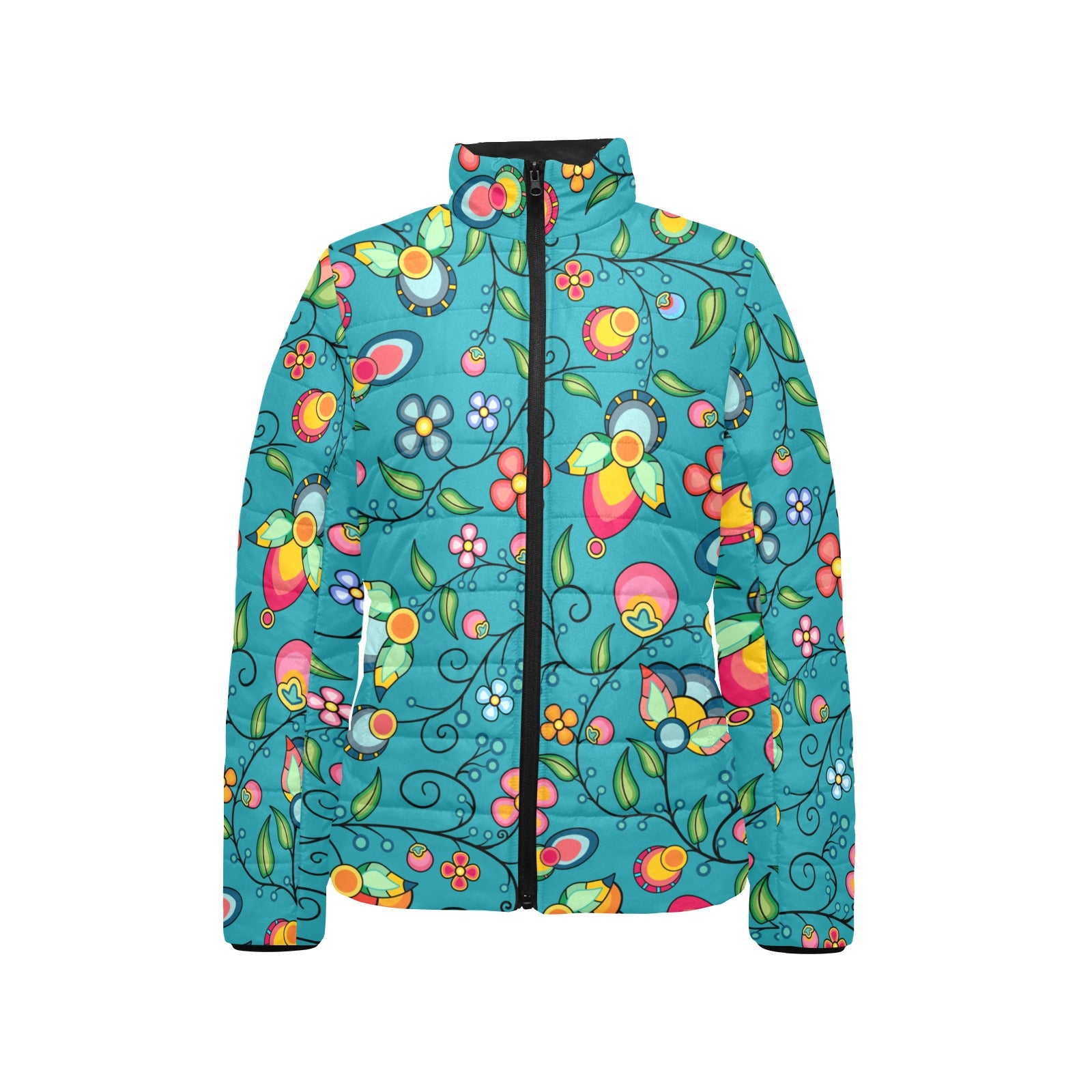 Floral Bounty Teal Women's Padded Jacket