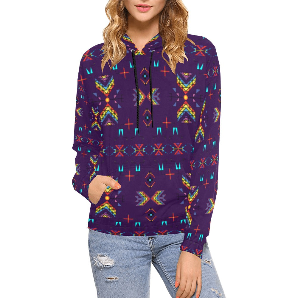 Rainy Chief Rainbow Dark Purple Hoodie for Women (USA Size)