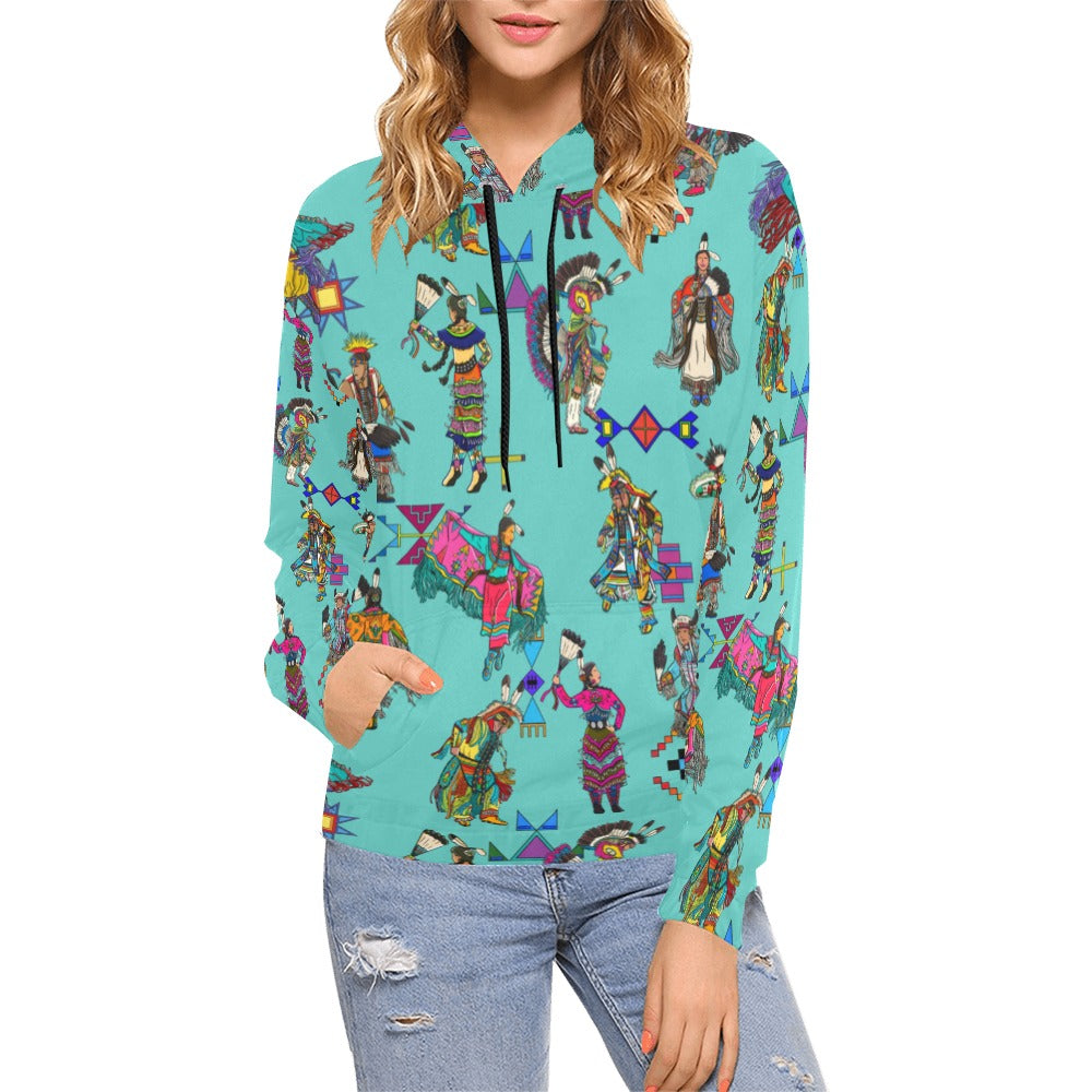 Grand Entry Dancers Eggshell Blue Hoodie for Women (USA Size)