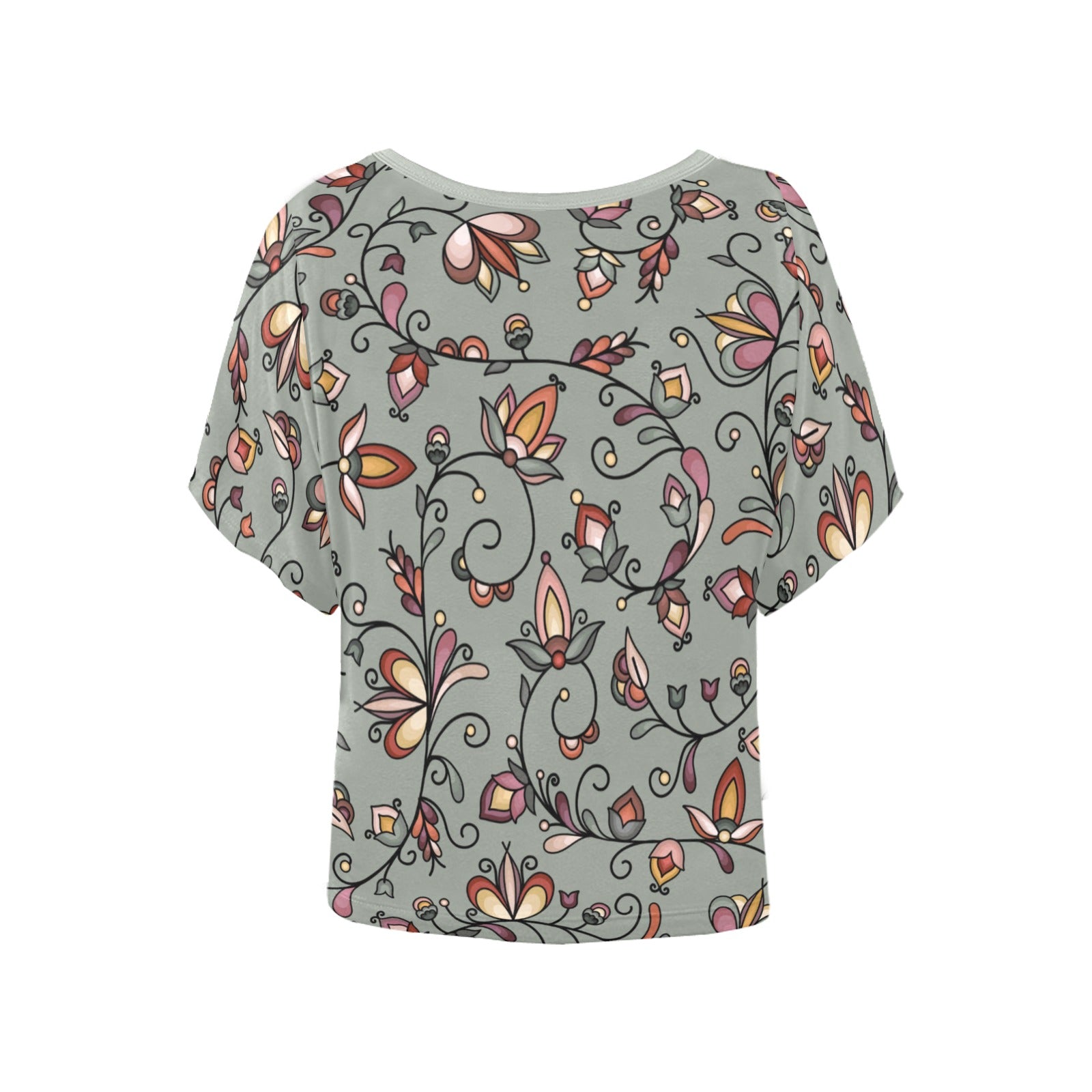 Burnt Sky Petals Green Women's Batwing-Sleeved Blouse T shirt