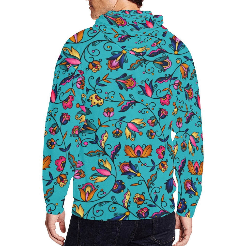 Copper Prairie Petals Turquoise Men's Zipper Hoodie