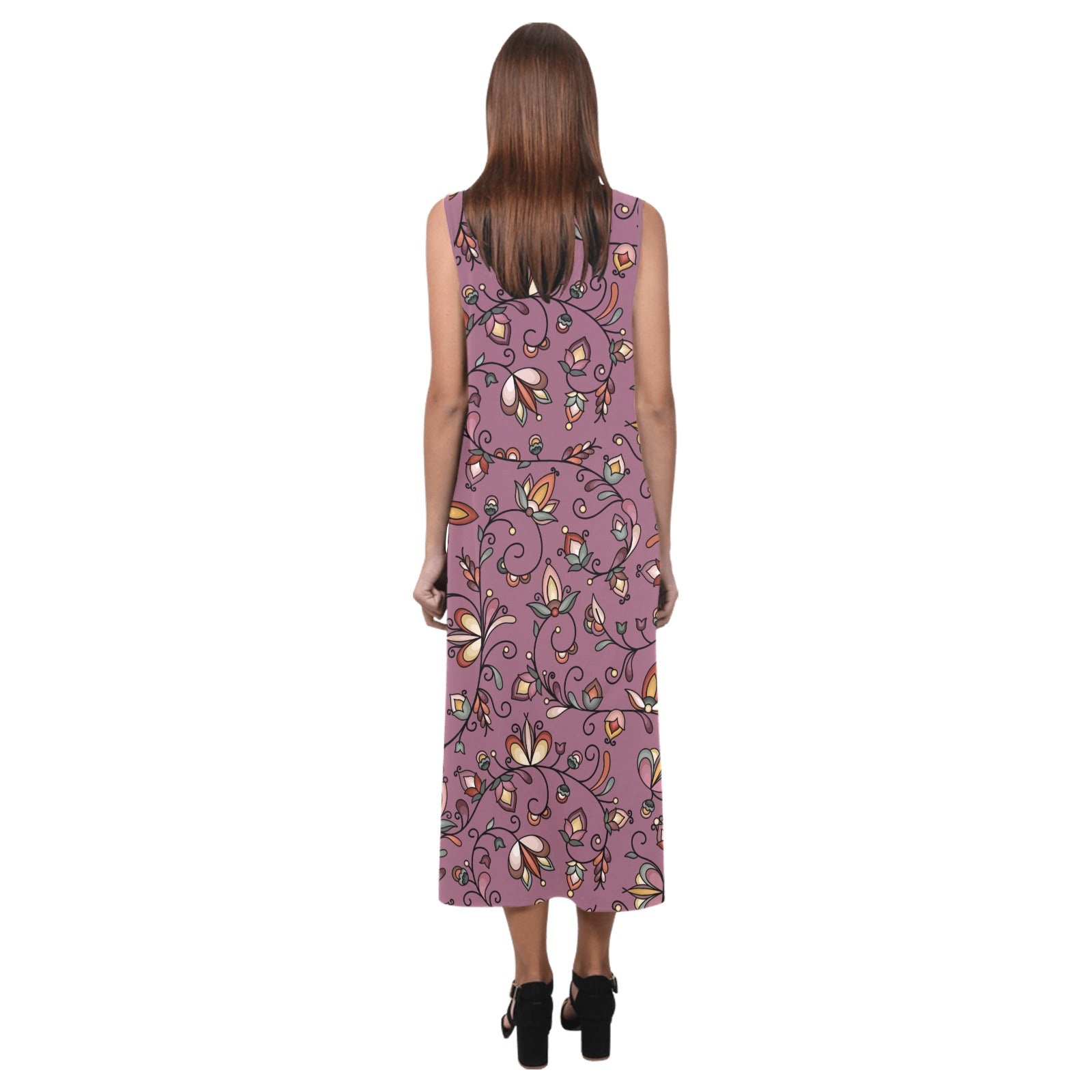Burnt Sky Petals Magenta Phaedra Sleeveless Open Fork Long Dress