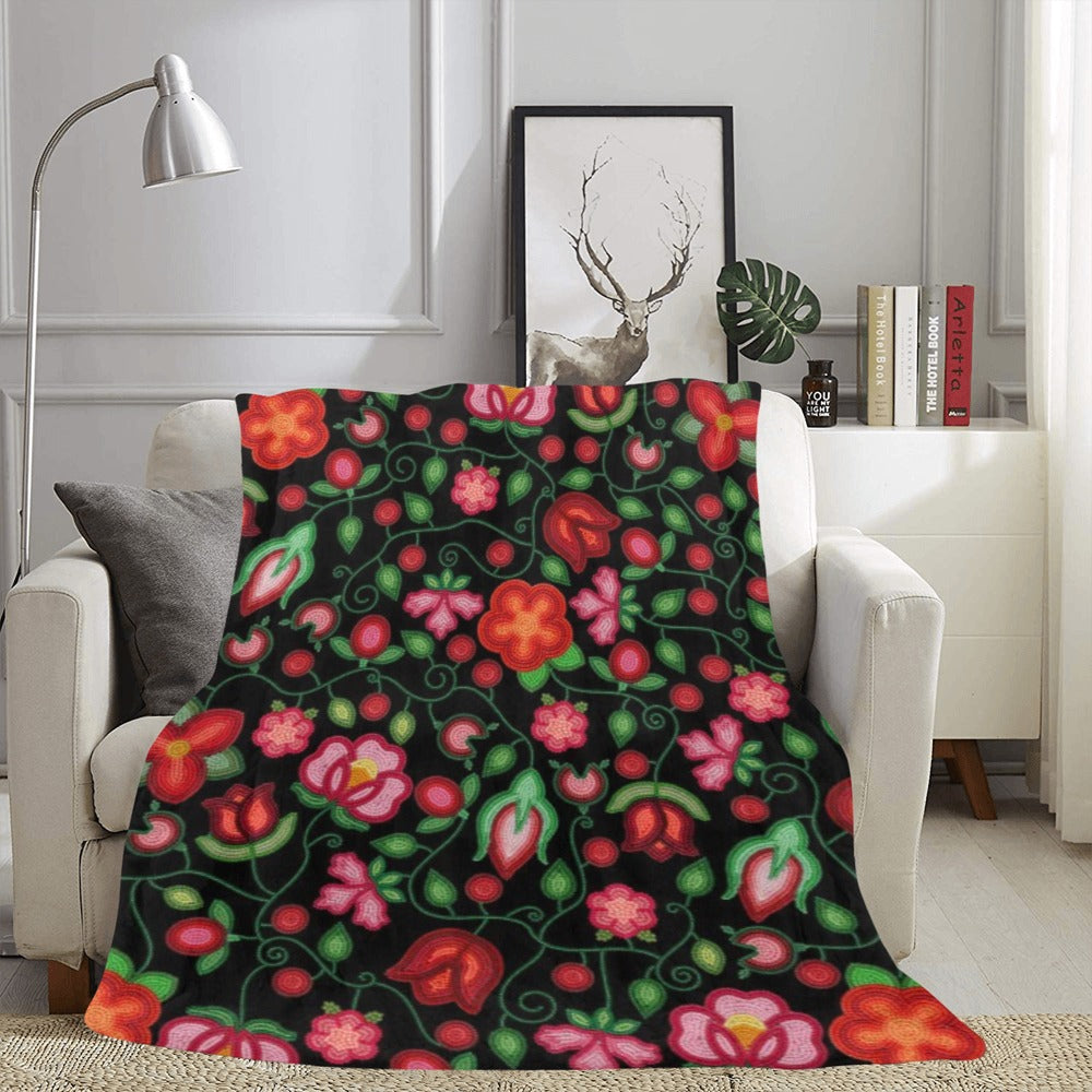 Rose Reverie Black Ultra-Soft Micro Fleece Blanket 60"x80"