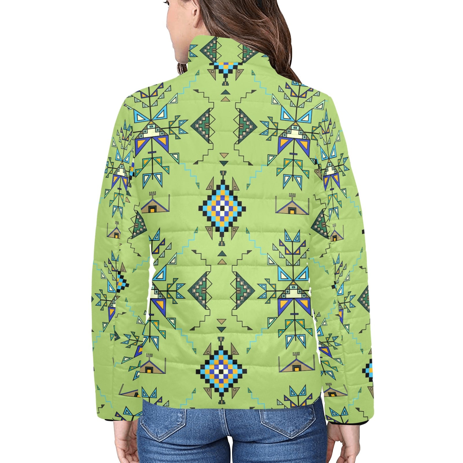 Bear Shield Green Women's Women's Stand Collar Padded Jacket