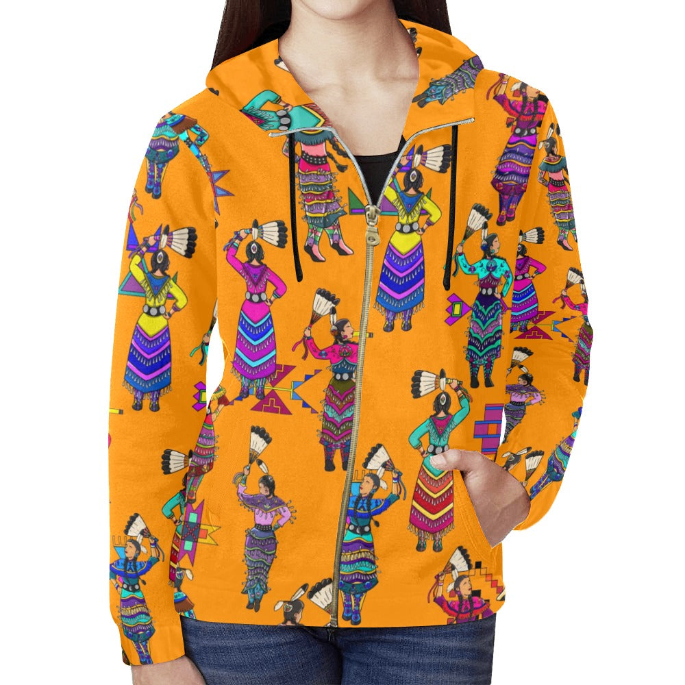 Women's Jingle Dancers Orange Full Zip Hoodie for Women