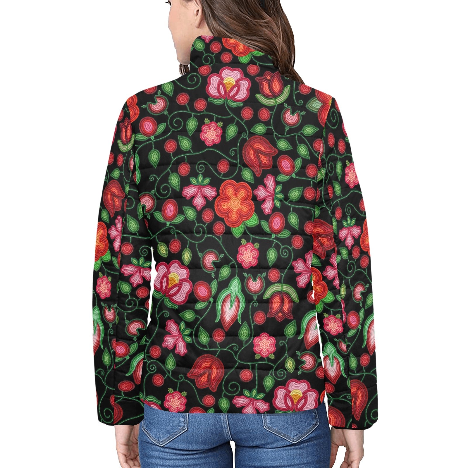 Rose Reverie Black Women's Stand Collar Padded Jacket