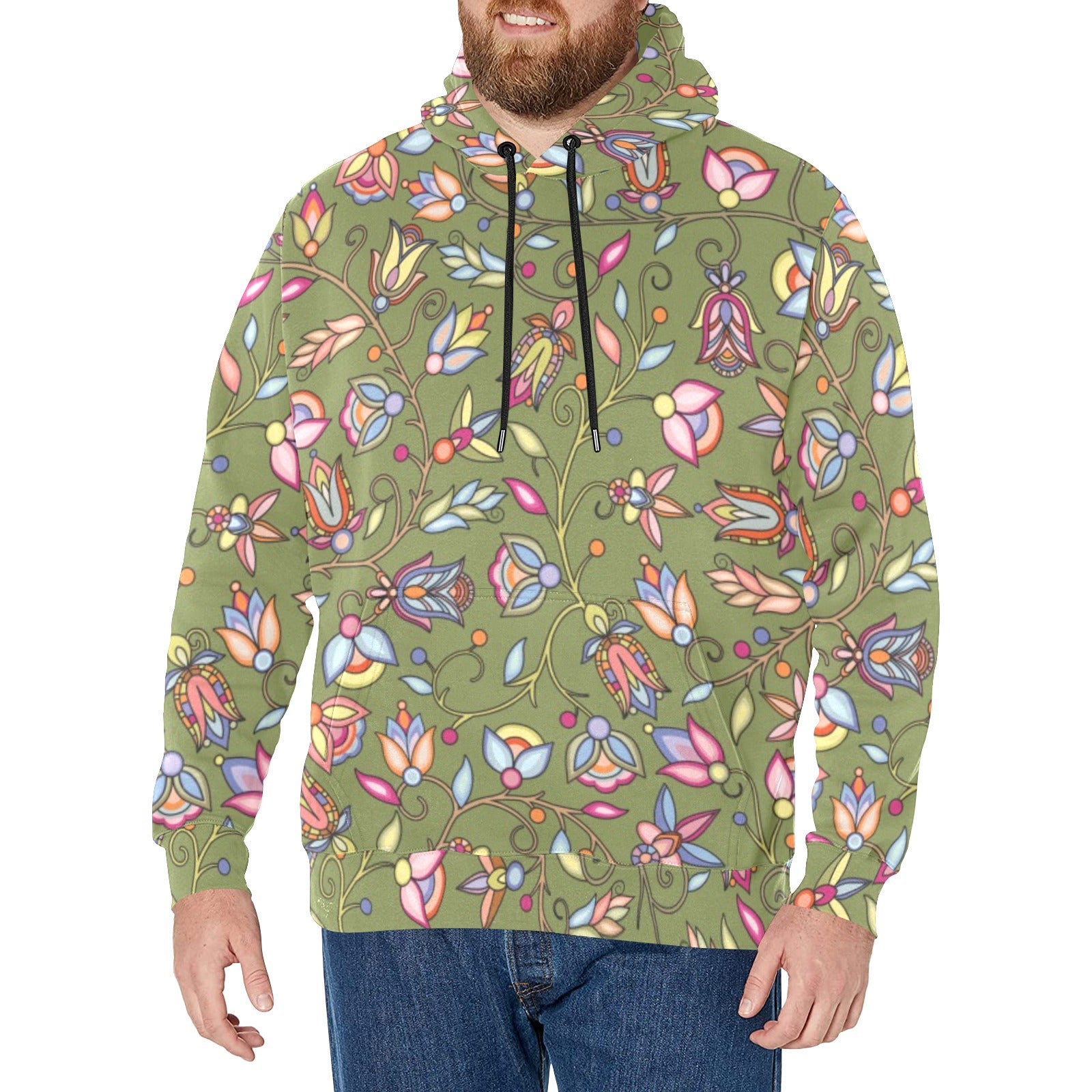 Buffalo Bloom Sage Men's Long Sleeve Fleece Hoodie