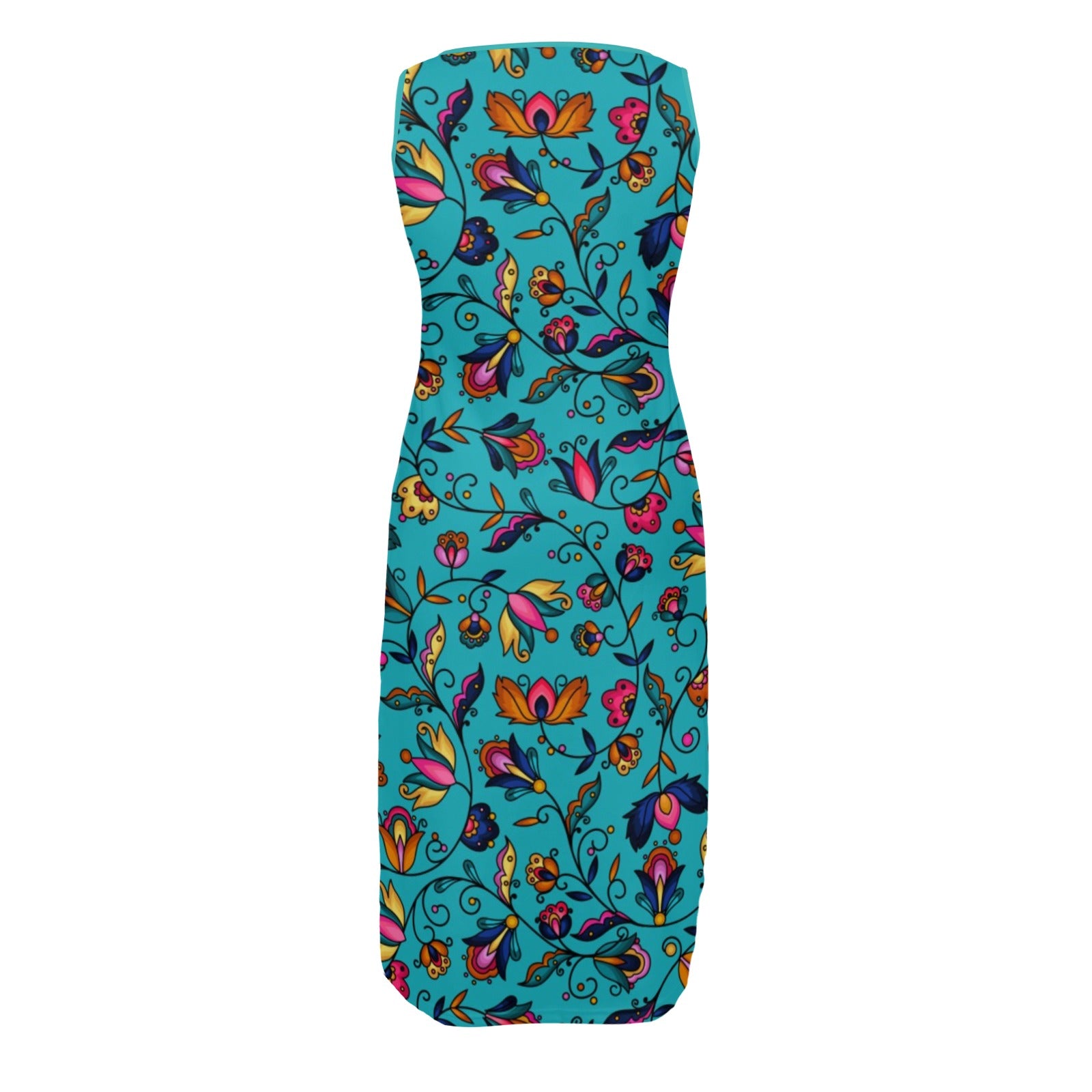 Copper Prairie Petals Turquoise Phaedra Sleeveless Open Fork Long Dress