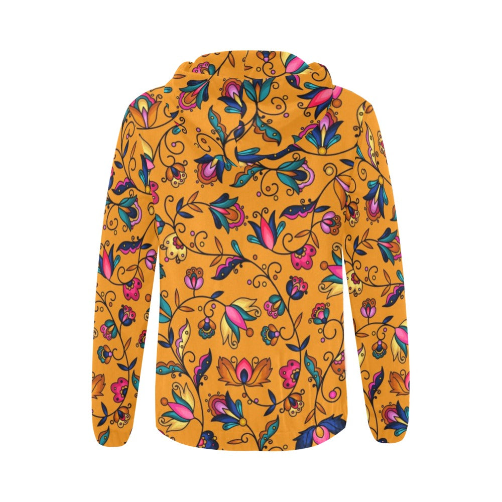 Copper Prairie Petals Orange Full Zip Hoodie for Women