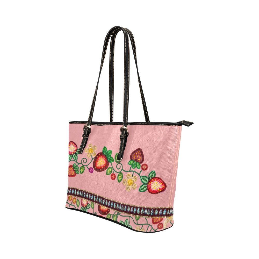 Berry Garden Pink Leather Tote Bag/Large