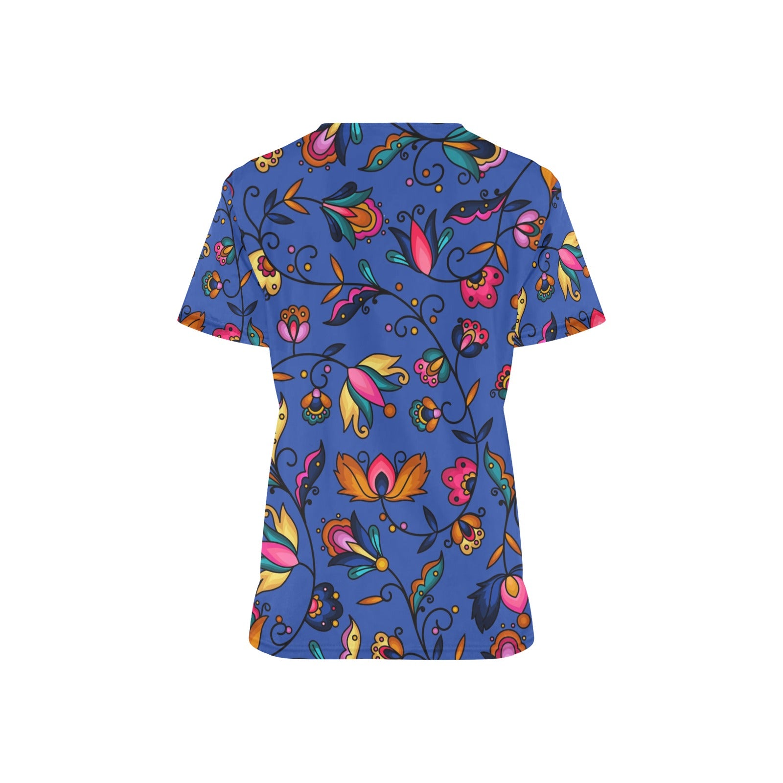 Copper Prairie Petals Blue Scrub Top