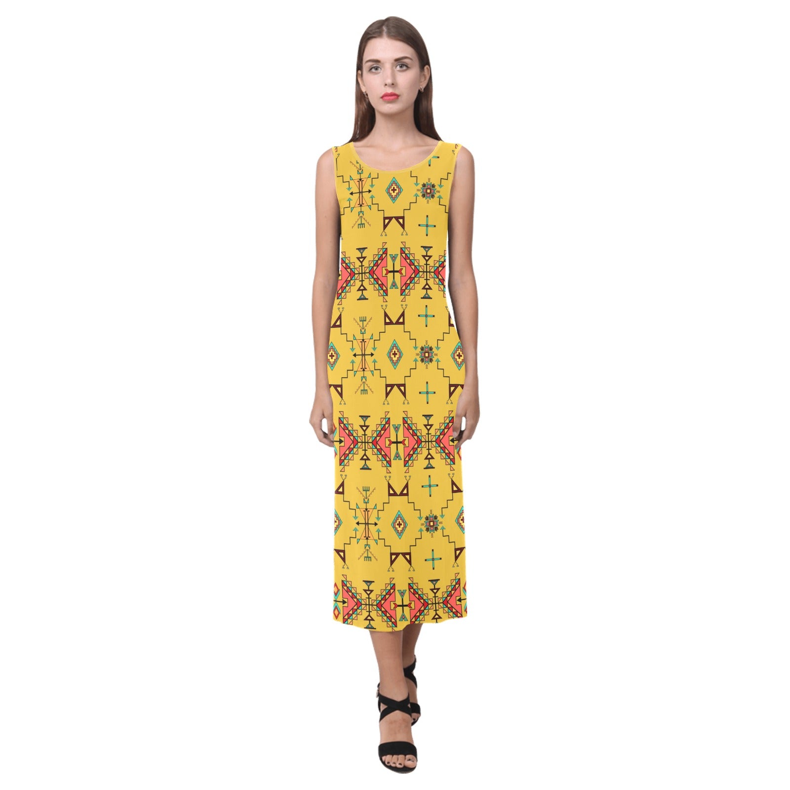 Thunder Flight Yellow Phaedra Sleeveless Open Fork Long Dress