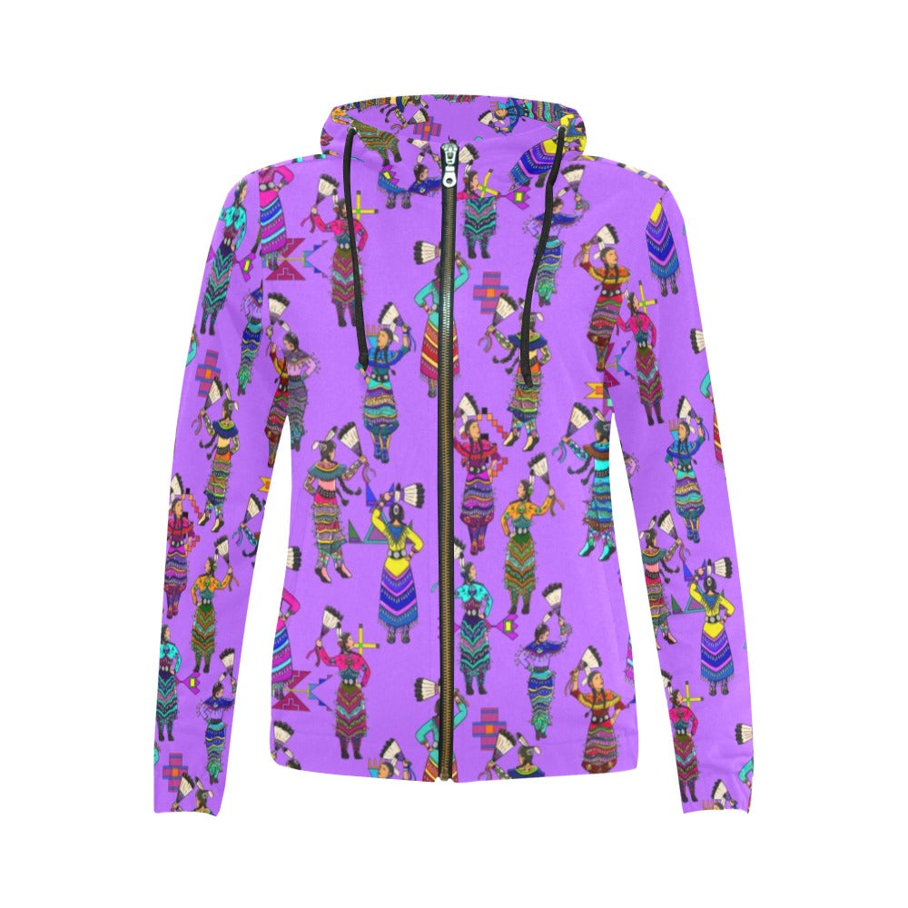 Women's Jingle Dancers Purple Full Zip Hoodie for Women