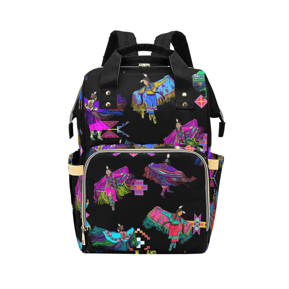 Women's Fancy Dancers Black Multi-Function Diaper Backpack/Diaper Bag