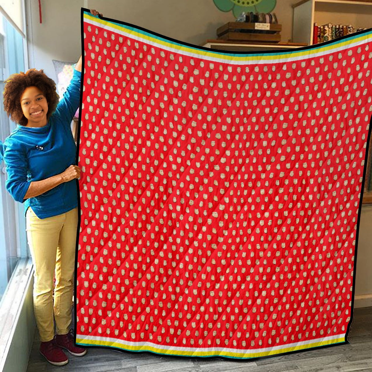 Elk Teeth on Red Lightweight & Breathable Quilt With Edge-wrapping Strips