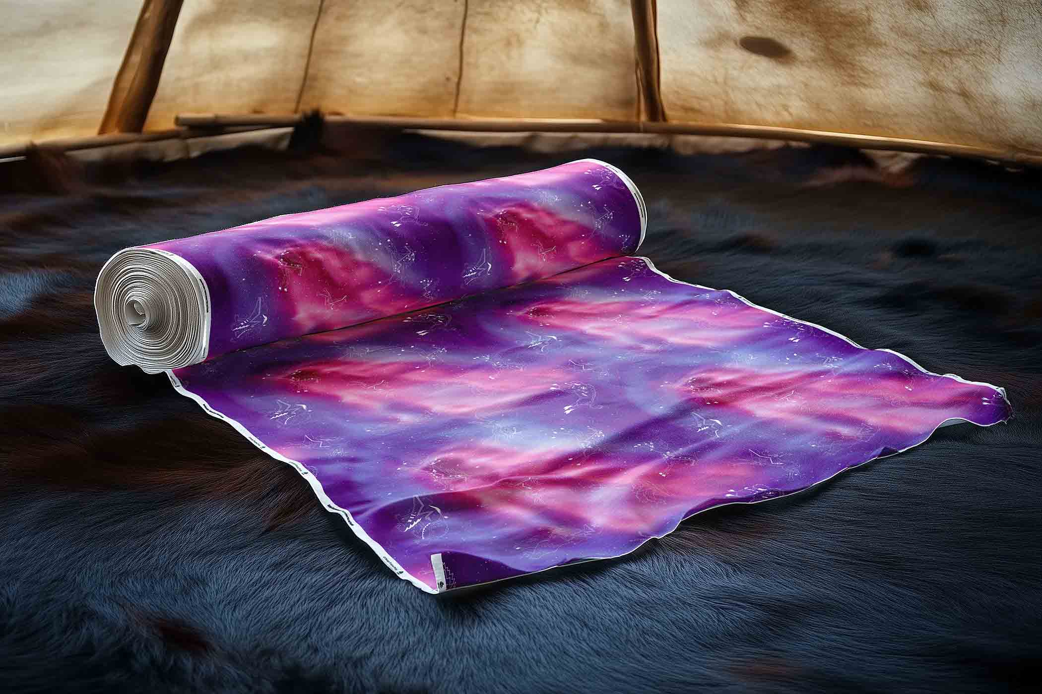 Animal Ancestors Aurora Gases Pink and Purple Satin Fabric By the Yard Pre Order