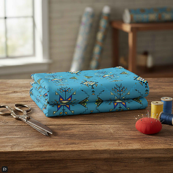 Bear Shield Blue 42 Inch Cotton Poplin Pre Order