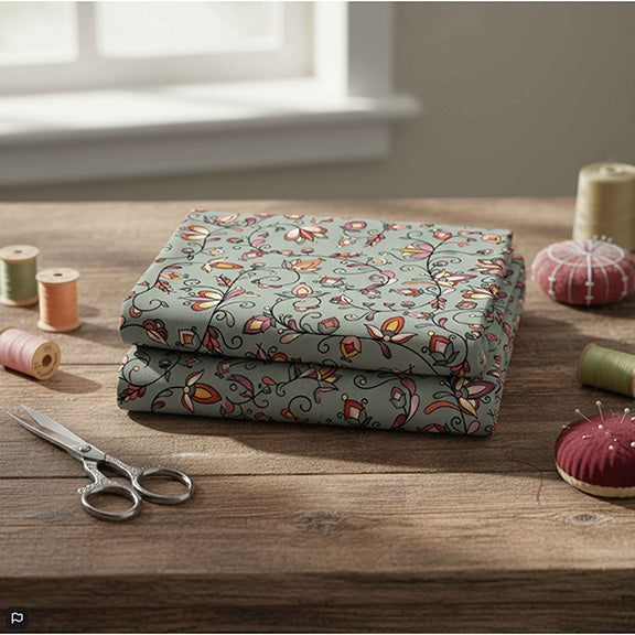 Burnt Sky Petals Green Satin Fabric By the Yard Pre Order