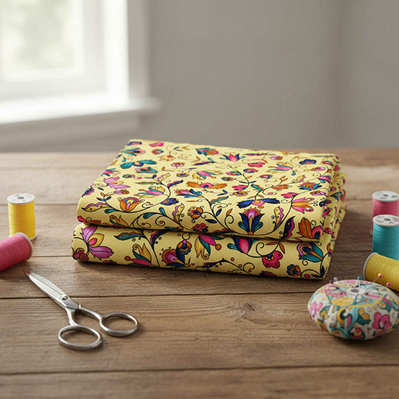 Copper Prairie Petals Yellow Satin Fabric By the Yard Pre Order