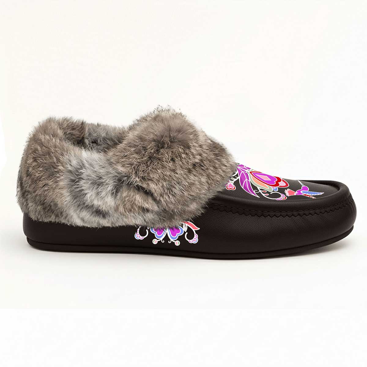 Frosted Leaf Spirit Brown Leather Mottled Fur Moccasin