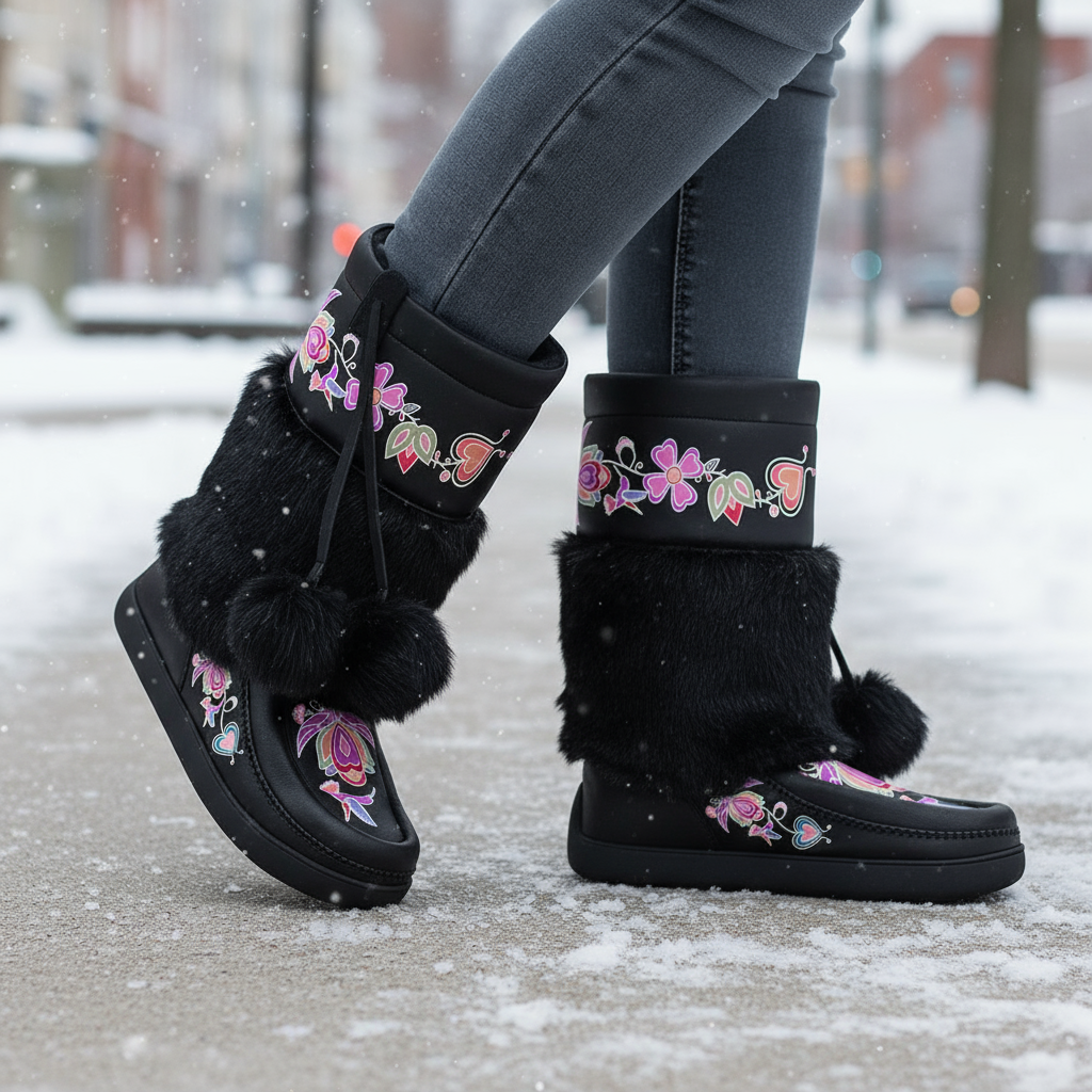 Frosted Leaf Spirit Real Black Leather MocLux Calf with Fur