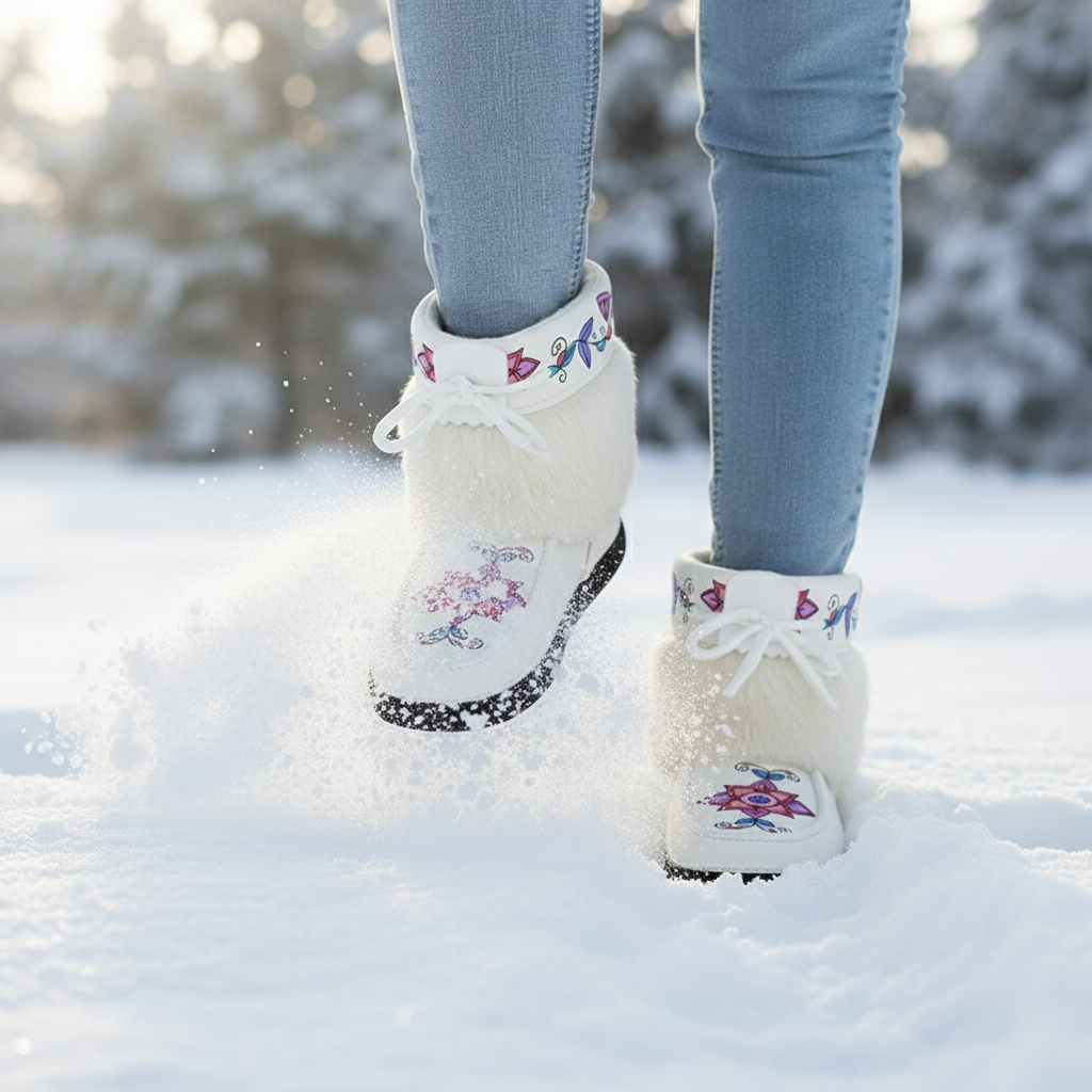 Frost Flower Circle Leather MocLux Ankle with Fur