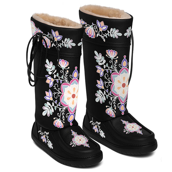 Aurora Petal Glow Black Real Leather MocLux Tall