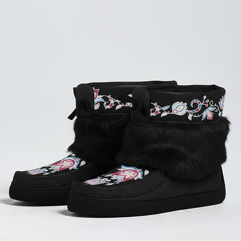 Northern Ember Black Leather MocLux Ankle with Fur