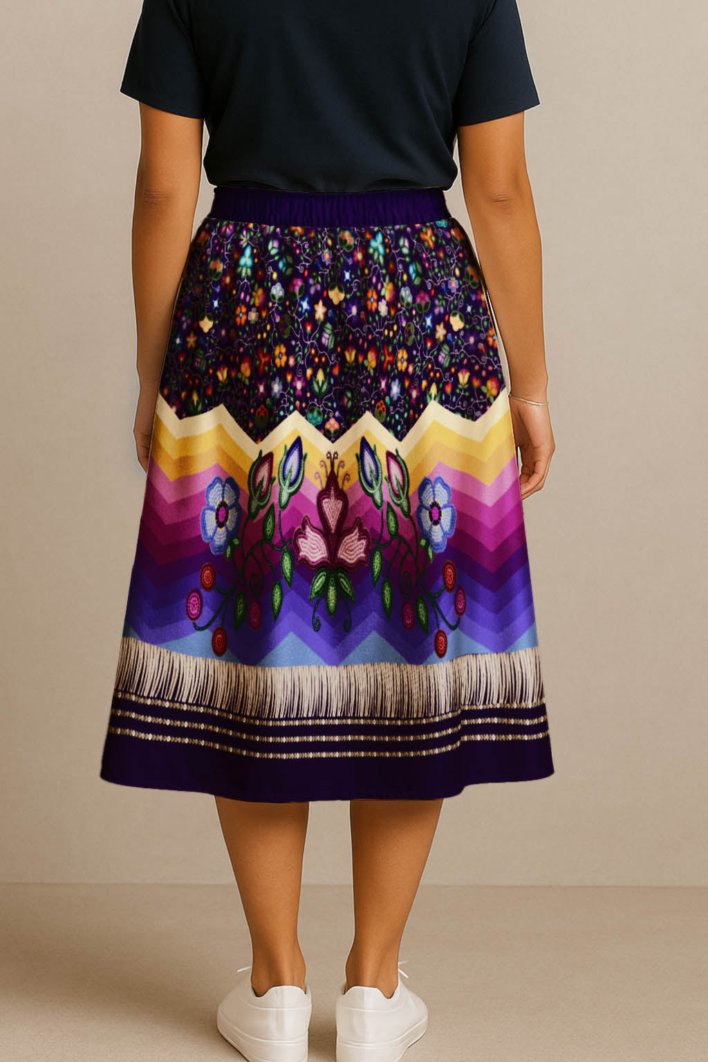 Beaded Offering Purple 3 Elastic Waist Pocket Midi Skirt