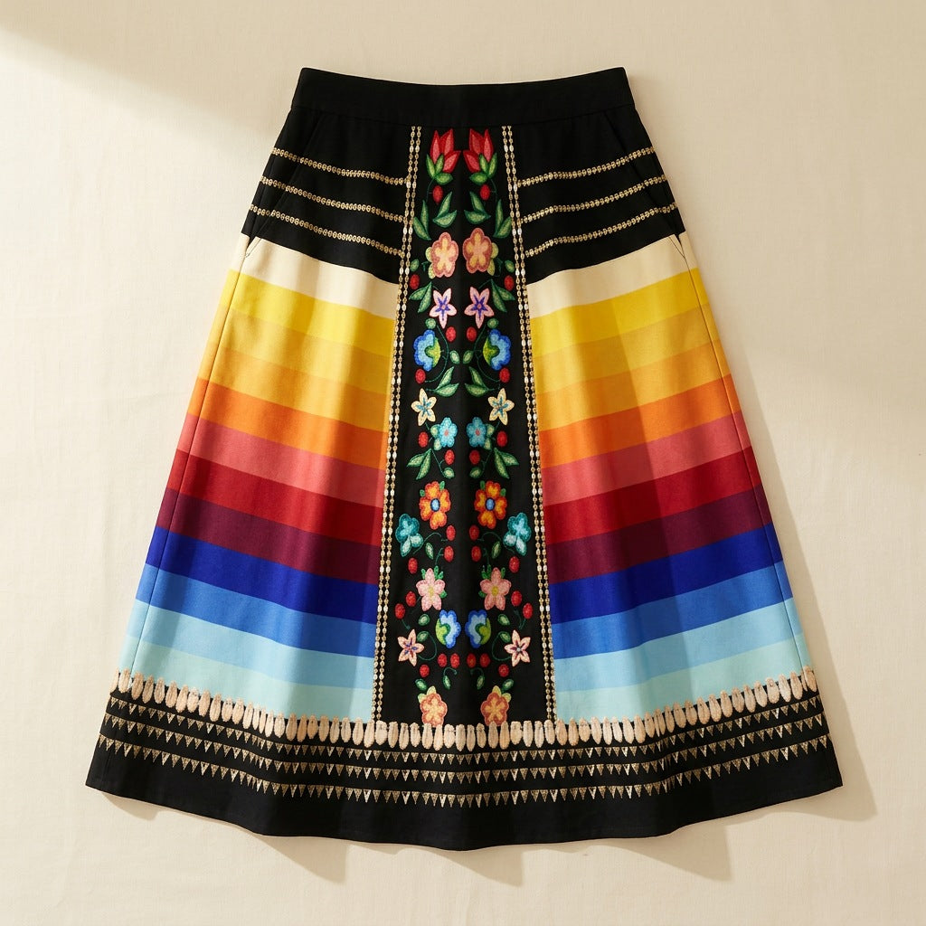 Beaded Offering Black 2 Elastic Waist Pocket Midi Skirt