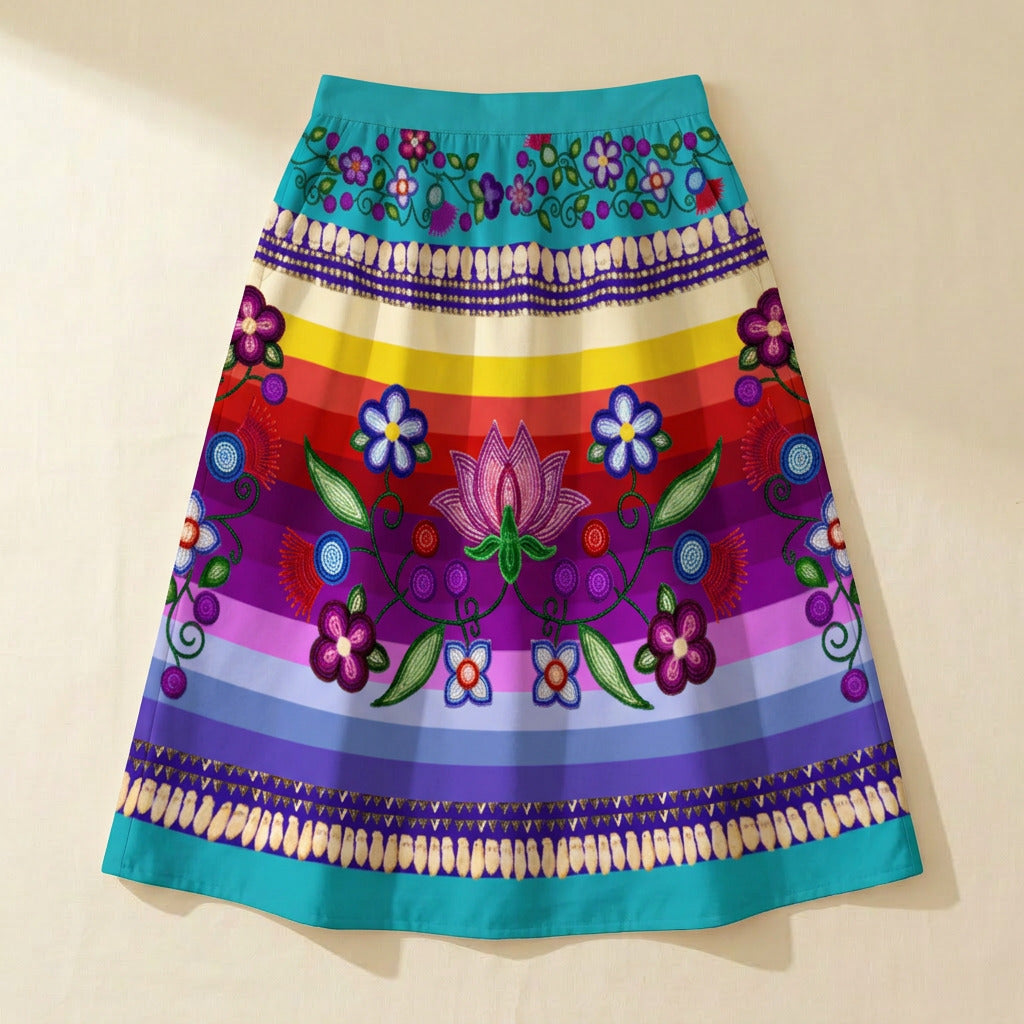 Beaded Offering Blue 1 Elastic Waist Pocket Midi Skirt