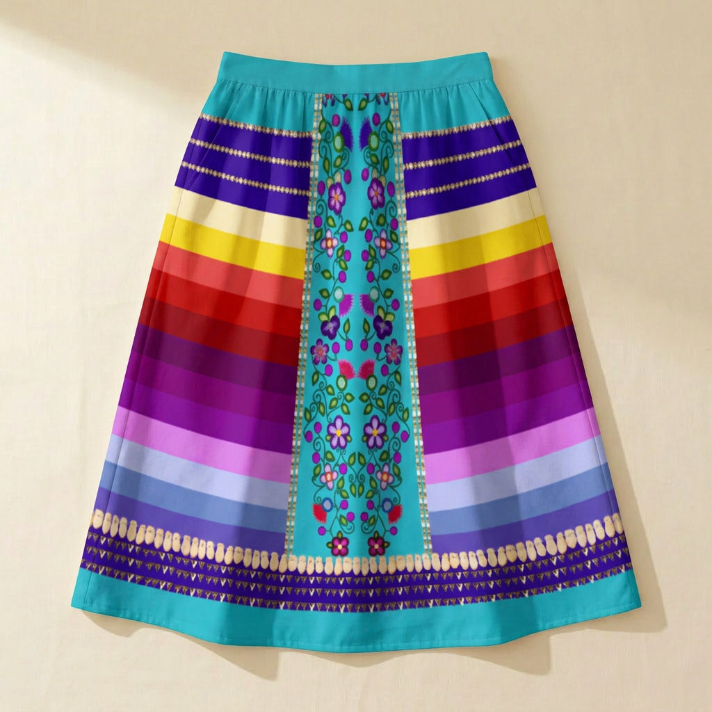 Beaded Offering Blue 2 Elastic Waist Pocket Midi Skirt