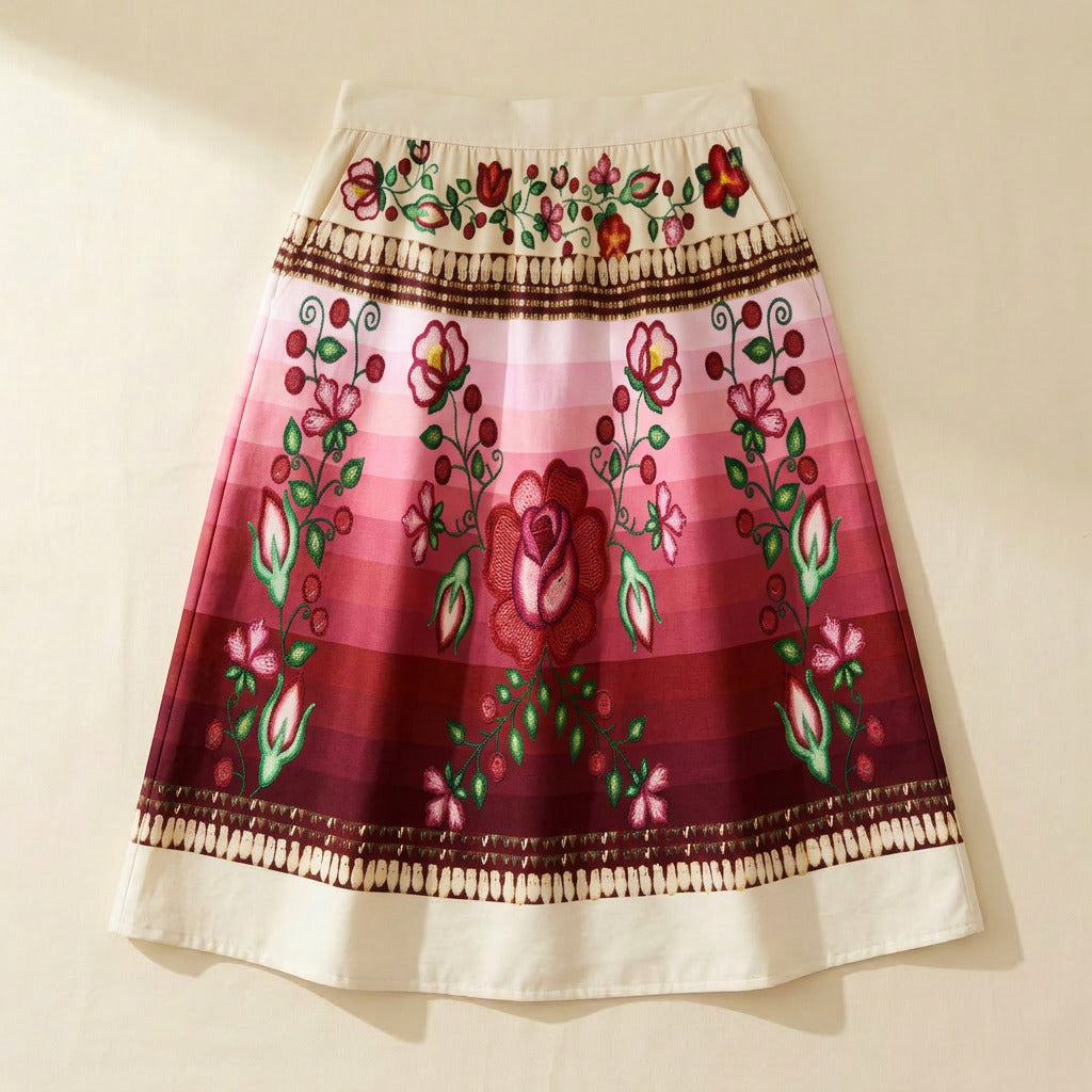 Beaded Offering Cream 1 Elastic Waist Pocket Midi Skirt