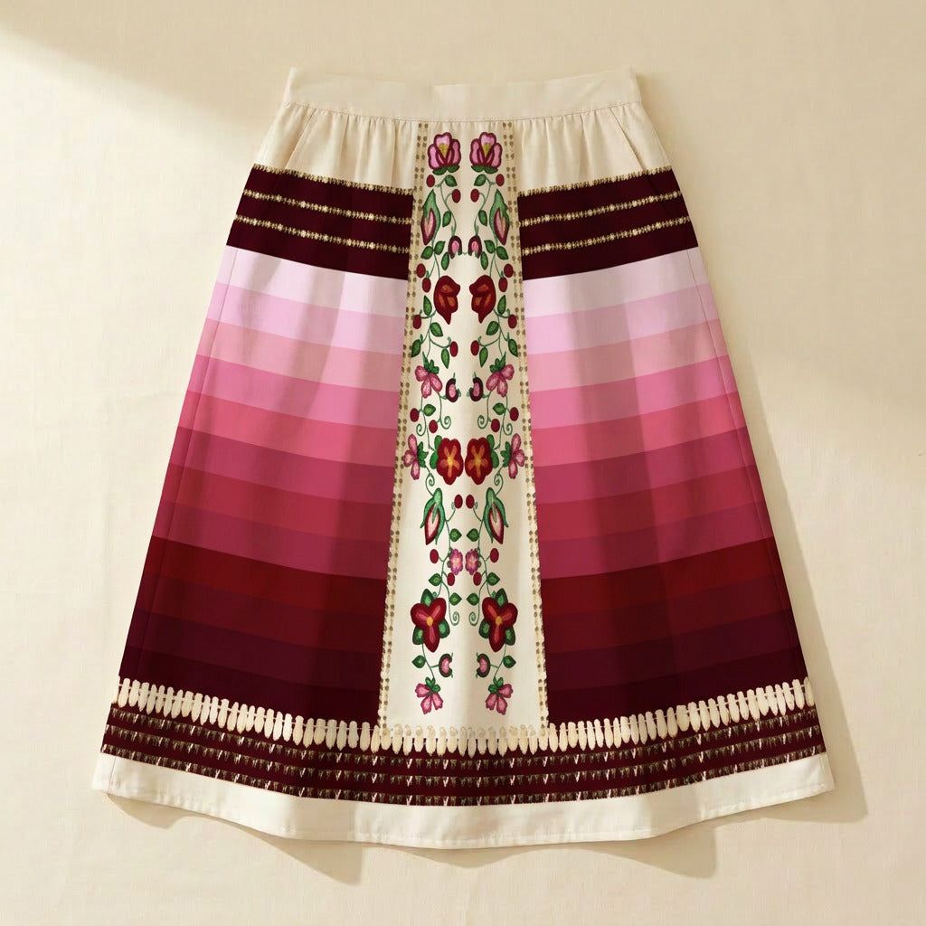 Beaded Offering Cream 2 Elastic Waist Pocket Midi Skirt
