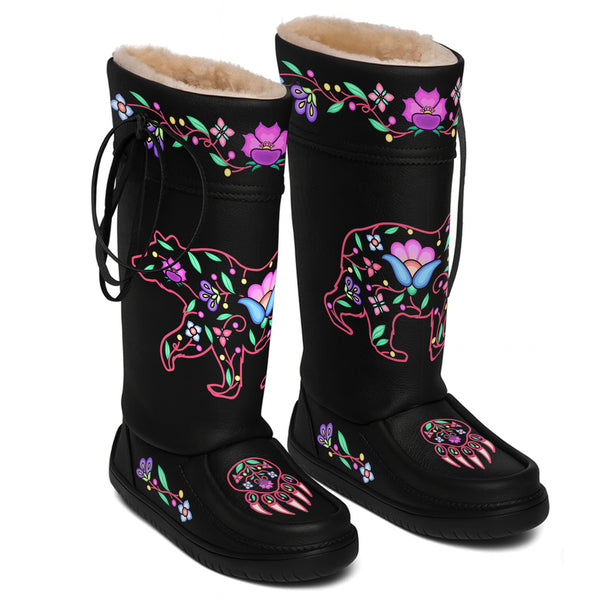 Bear Floral Black Real Leather MocLux Tall