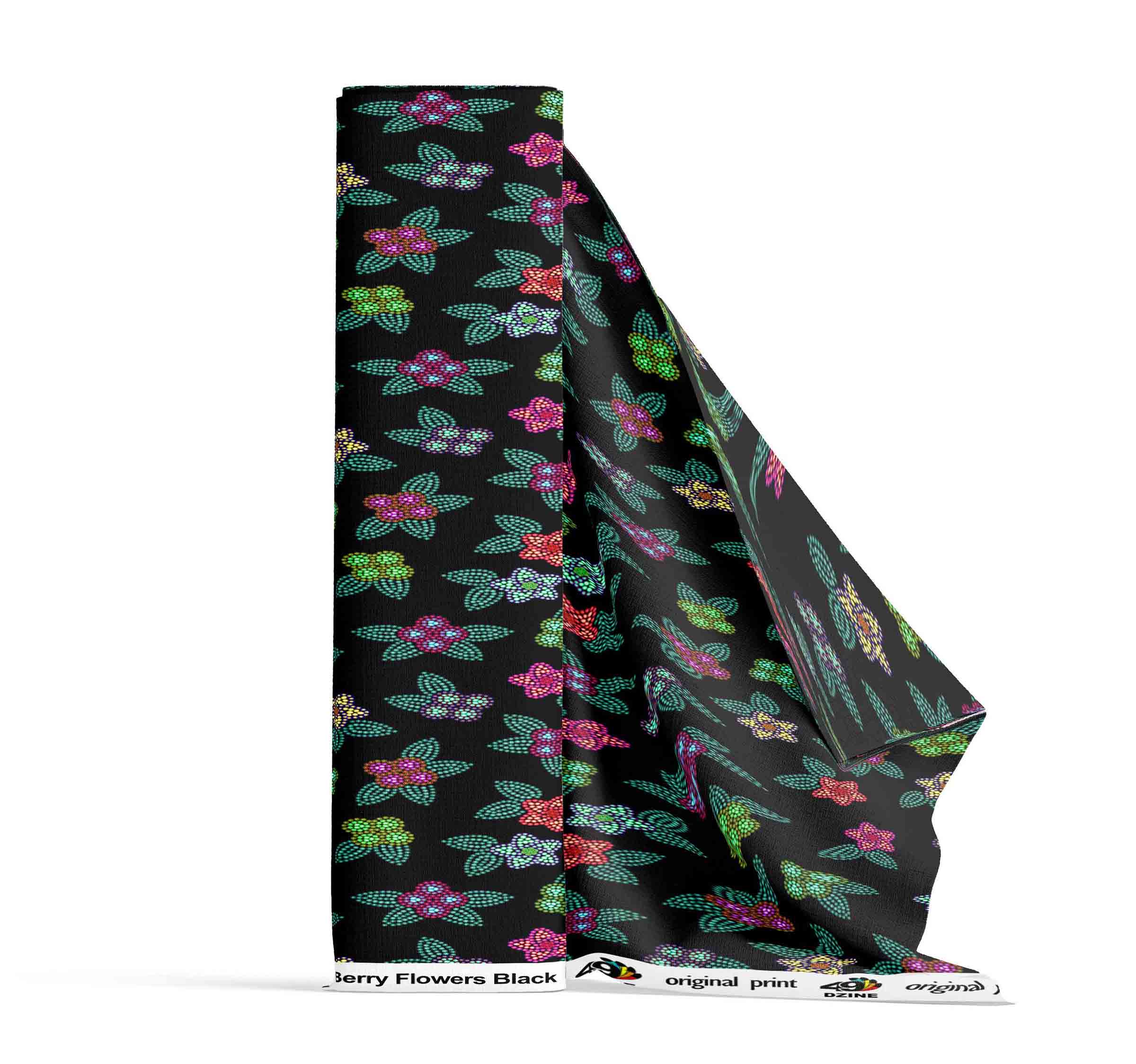 Berry Flowers Black 56 Inch Cotton Poplin Pre Order