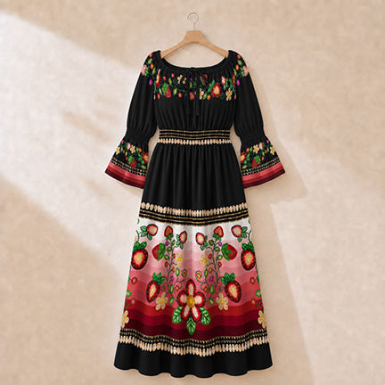 Berry Rites Black 1 Smocked Waist Peasant Dress