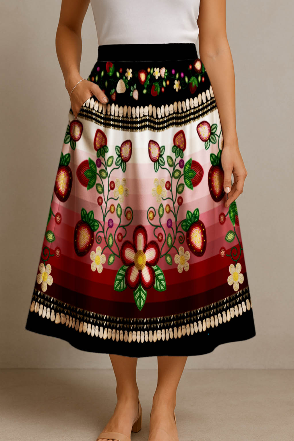 Berry Rites Black 1 Elastic Waist Pocket Midi Skirt