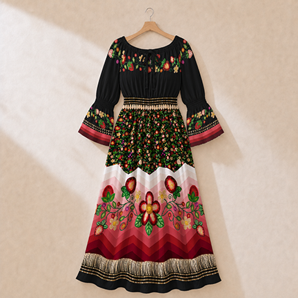 Berry Rites Black 2 Smocked Waist Peasant Dress