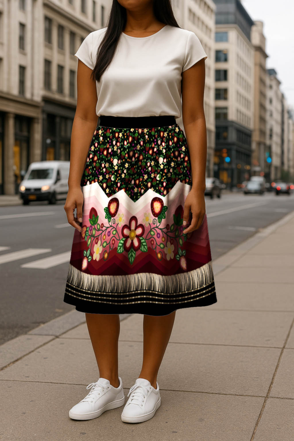 Berry Rites Black 3 Elastic Waist Pocket Midi Skirt