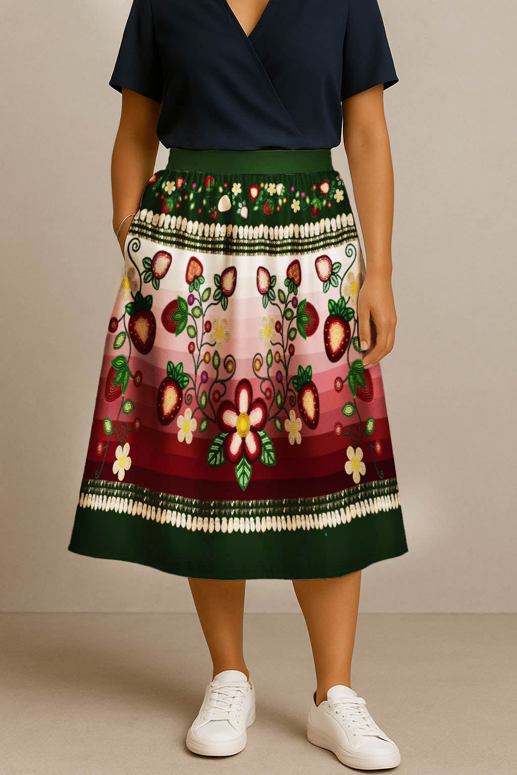 Berry Rites Hunter 1 Elastic Waist Pocket Midi Skirt