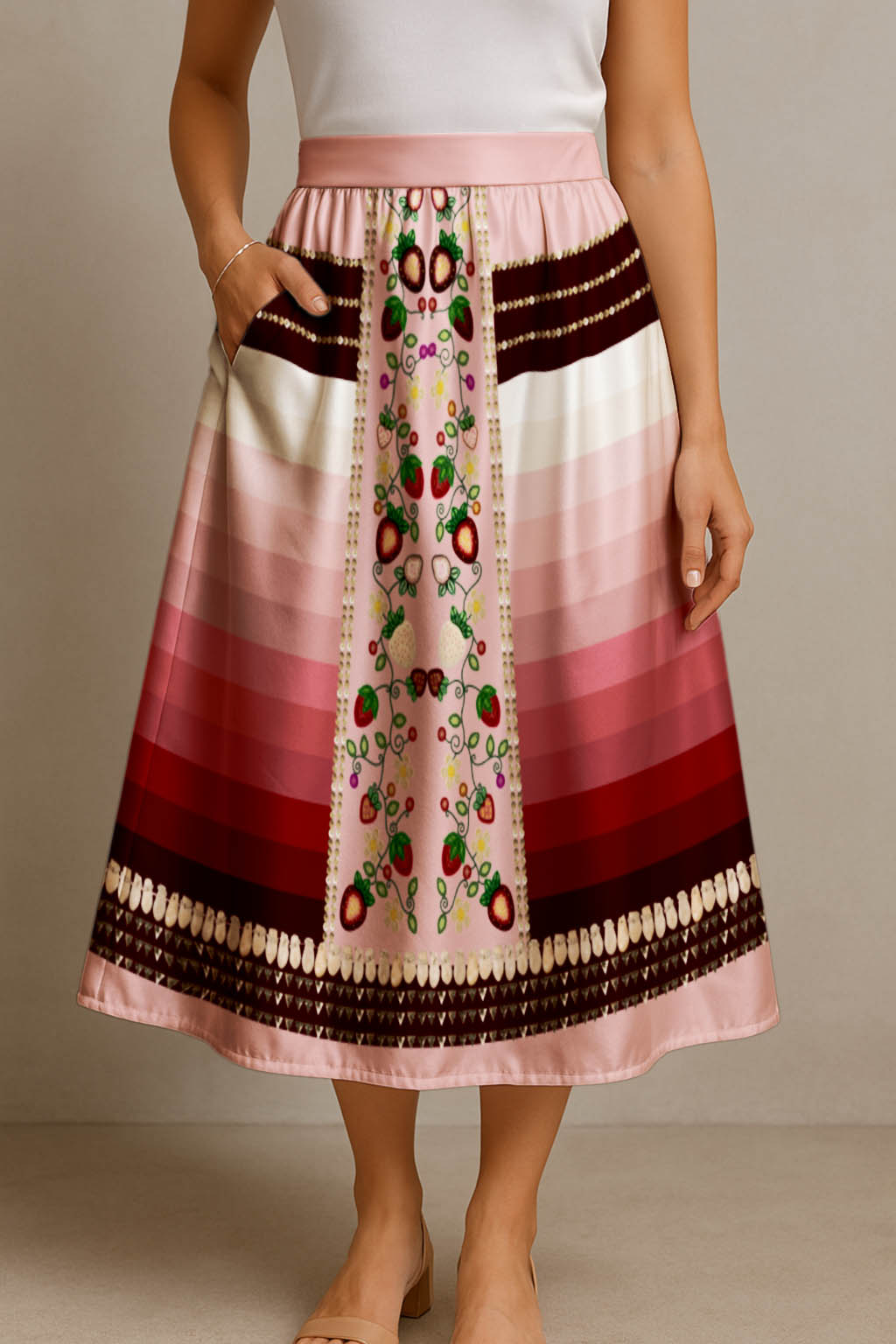 Berry Rites Pink 2 Elastic Waist Pocket Midi Skirt