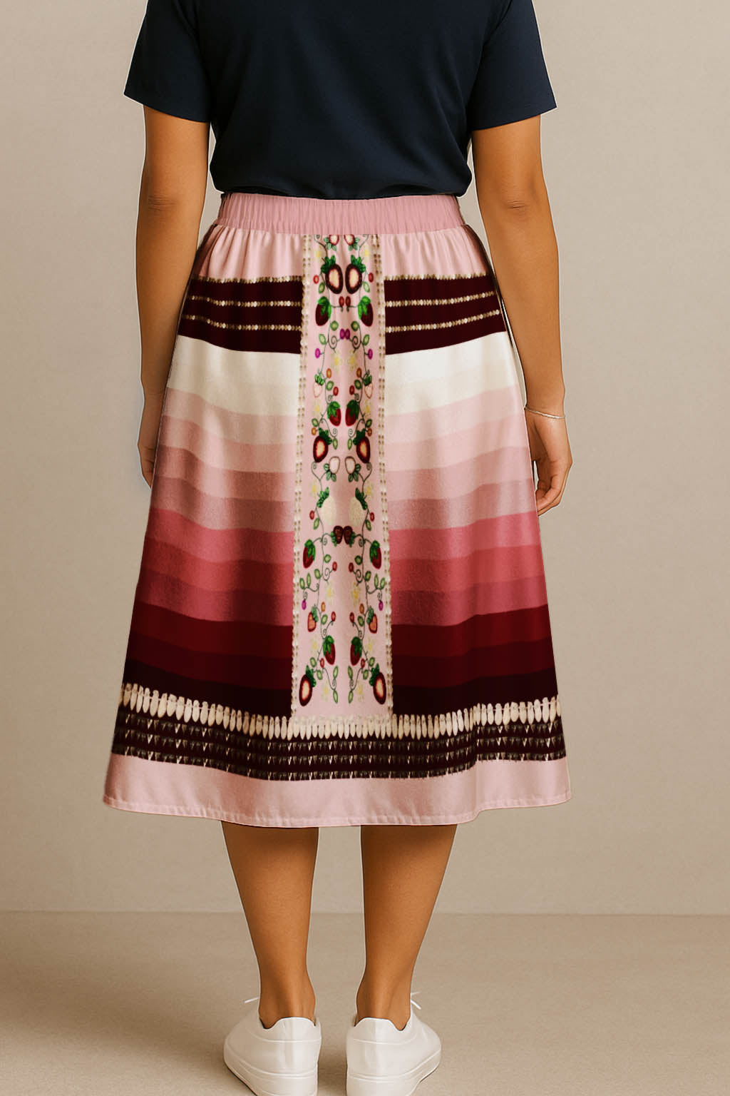 Berry Rites Pink 2 Elastic Waist Pocket Midi Skirt