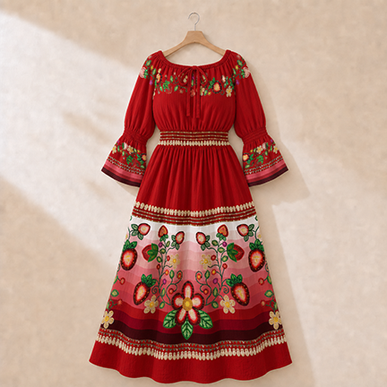 Berry Rites Red 1 Smocked Waist Peasant Dress