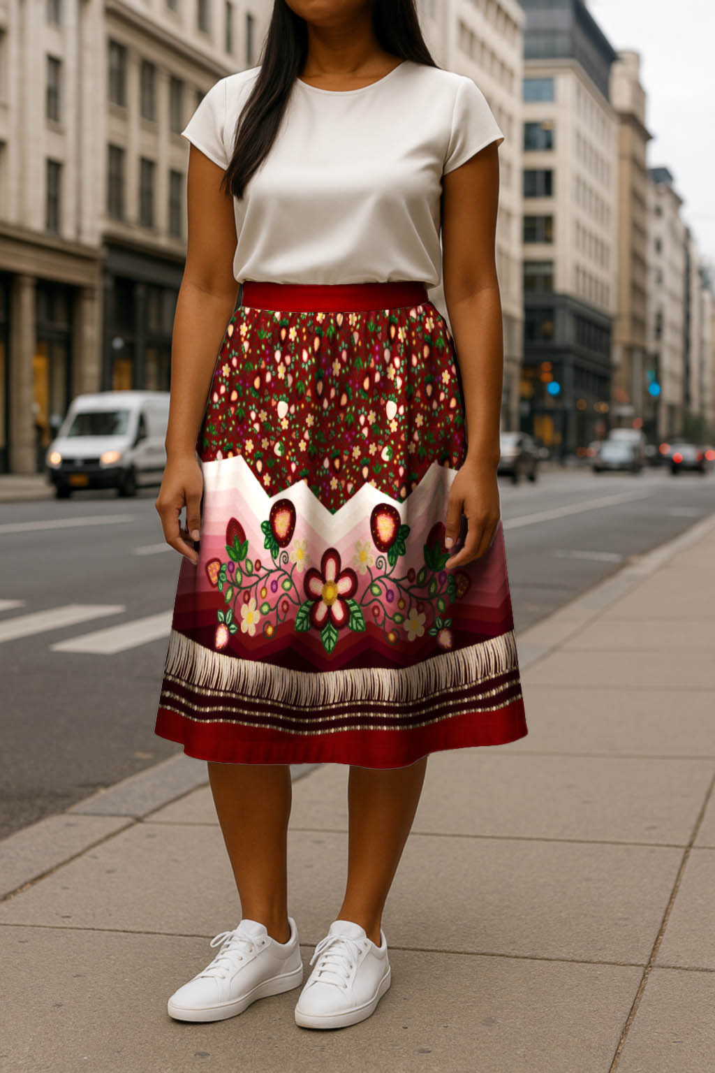 Berry Rites Red 3 Elastic Waist Pocket Midi Skirt