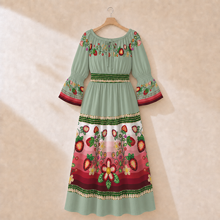 Berry Rites Sage 1 Smocked Waist Peasant Dress