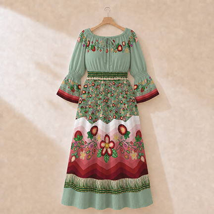 Berry Rites Sage 2 Smocked Waist Peasant Dress